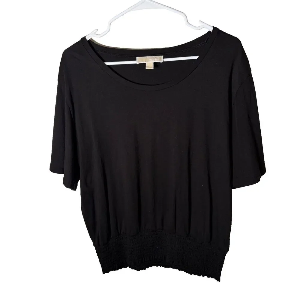 Michael Kors Shirt Women's XL Black Short Sleeve Round Neck Casual Top